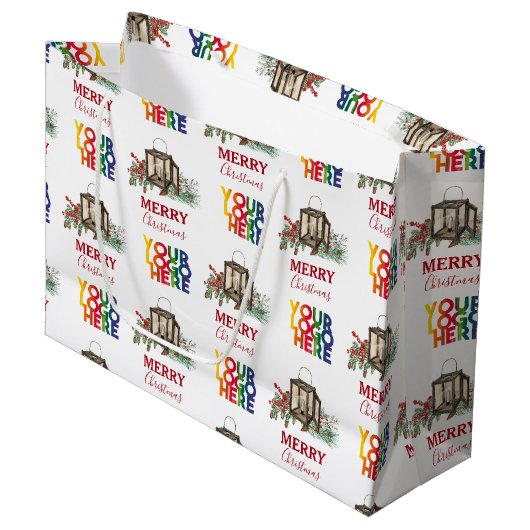 Kerstmis Zakelijk Logo Rustiek  Groot Cadeauzakje (Voorkant Gekanteld)