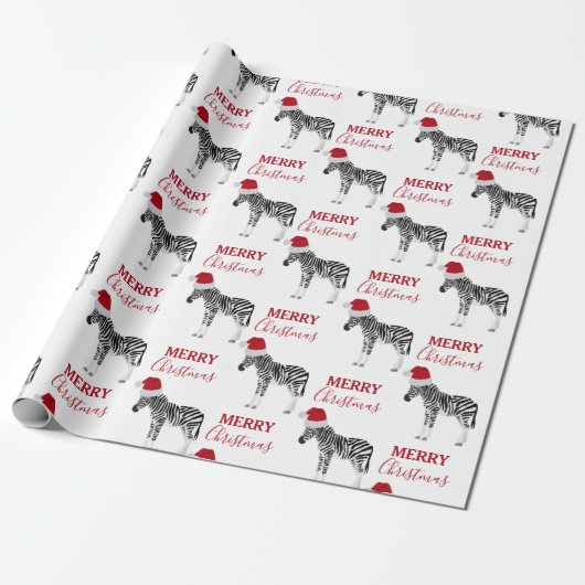 Kerstmis Zebra Funny Animal met Santa Hat Cadeaupapier (Uitgerold)