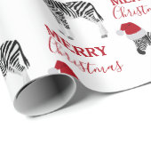 Kerstmis Zebra Funny Animal met Santa Hat Cadeaupapier (Rol Hoek)