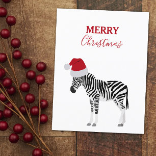Kerstmis Zebra Funny Animal met Santa Hat Feestdagenkaart
