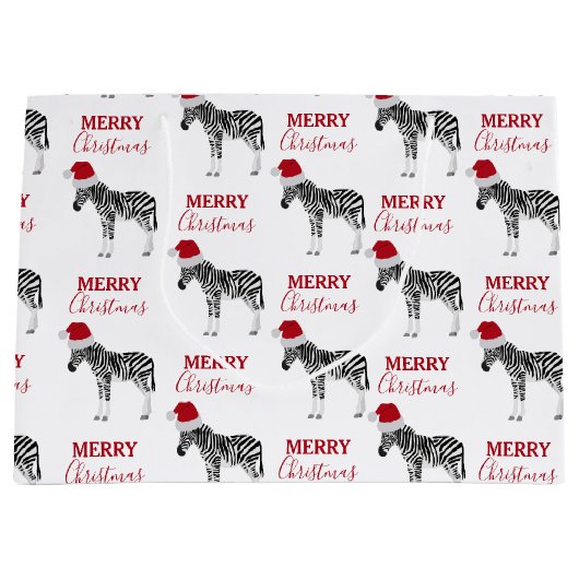 Kerstmis Zebra Funny Animal met Santa Hat Groot Cadeauzakje (Voorkant)