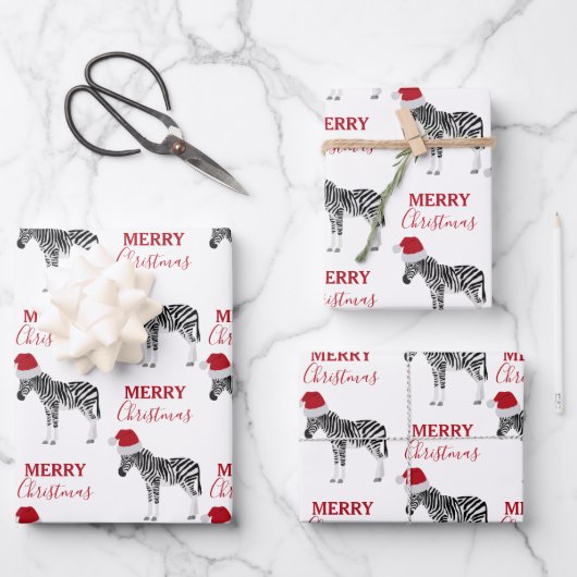 Kerstmis Zebra Funny Animal met Santa Hat Inpakpapier Vel (Voorkant)