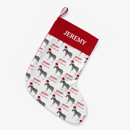 Kerstmis Zebra Funny Animal met Santa Hat Kleine Kerstsok (Voorkant (Hangend))