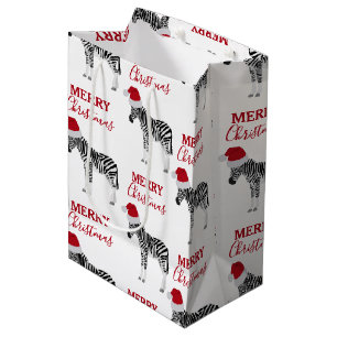 Kerstmis Zebra Funny Animal met Santa Hat Medium Cadeauzakje