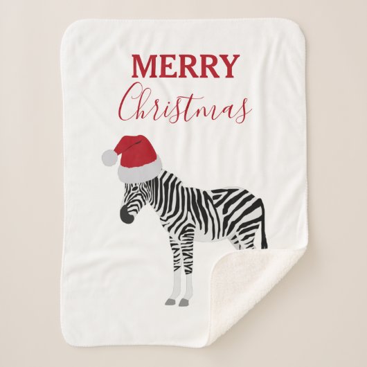 Kerstmis Zebra Funny Animal met Santa Hat Sherpa Deken (Voorkant)