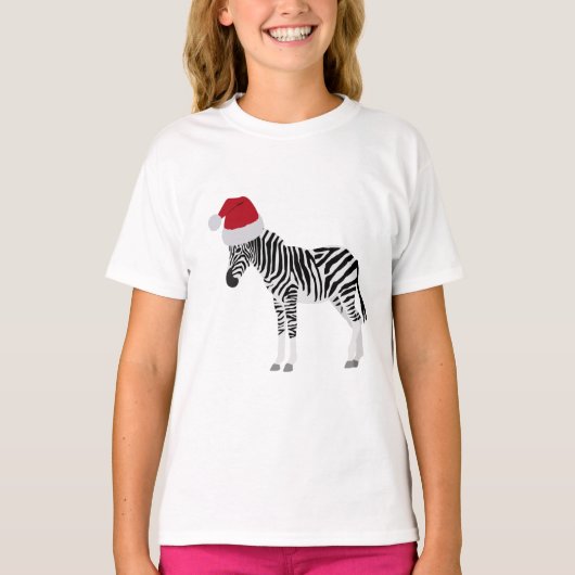 Kerstmis Zebra Funny Animal met Santa Hat T-shirt (Voorkant)