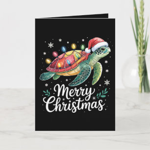 Kerstmis Zeeschildpad Kerstman Hoed Slag Boom Lich Kaart