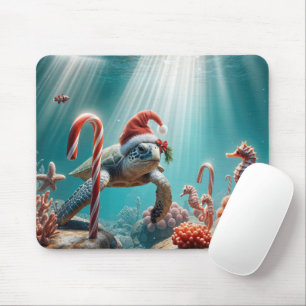 Kerstmis Zeeschildpad Met Suikerstokken Muismat