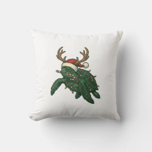 Kerstmis Zeeschildpad Rendier Vintage Gravure De Kussen
