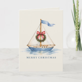 Kerstmis Zeilboot Waterverf Kerstvakantie Kaart