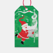 Kerstmis, zingende en dansende kerstman cadeaulabel (Voorkant)