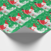 Kerstmis, zingende en dansende kerstman cadeaupapier (Hoek)