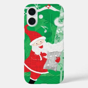 Kerstmis, zingende en dansende kerstman iPhone 16 hoesje