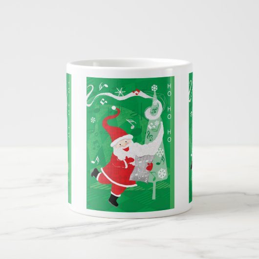 Kerstmis, zingende en dansende kerstman extra grote mok (Voorkant)