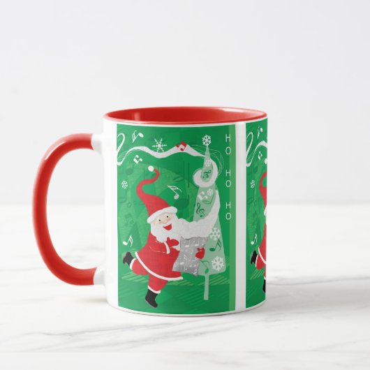 Kerstmis, zingende en dansende kerstman mok (Links)