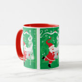 Kerstmis, zingende en dansende kerstman mok (Voorkant links)