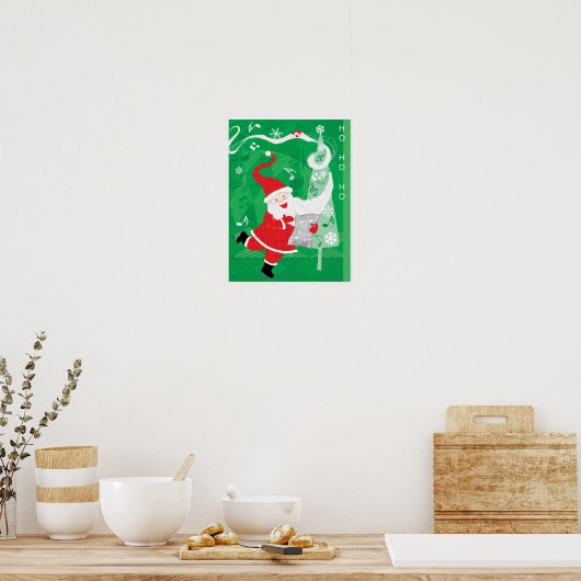 Kerstmis, zingende en dansende kerstman poster (Keuken)