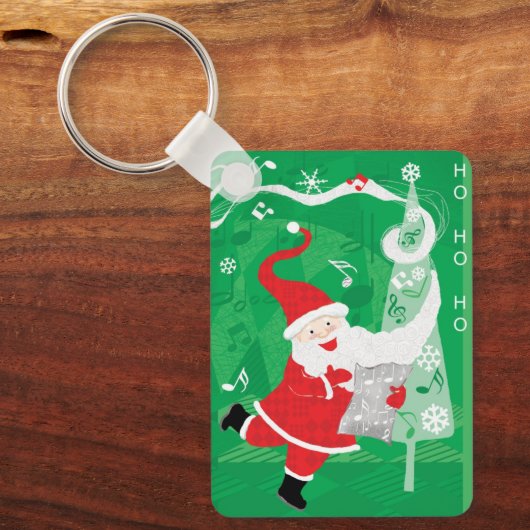 Kerstmis, zingende en dansende kerstman sleutelhanger (Voorkant)