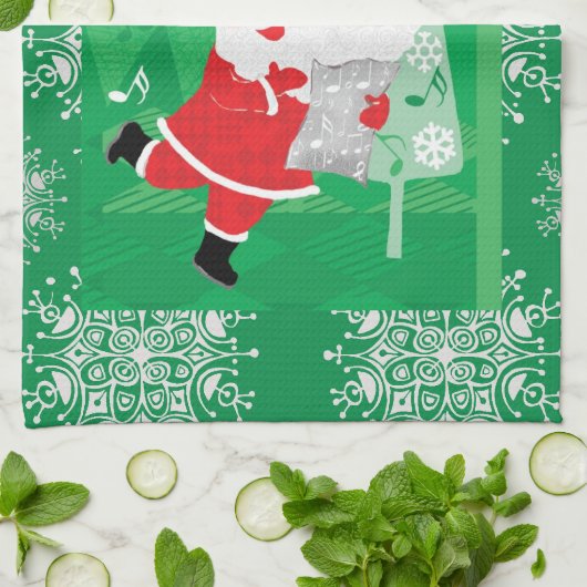 Kerstmis, zingende en dansende kerstman theedoek (Gevouwen)