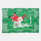 Kerstmis, zingende en dansende kerstman theedoek (Horizontaal)