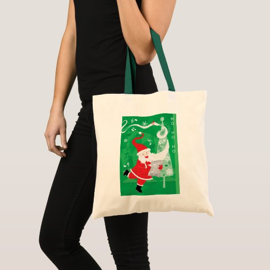 Kerstmis, zingende en dansende kerstman tote bag (Voorkant (product))