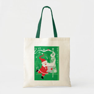 Kerstmis, zingende en dansende kerstman tote bag