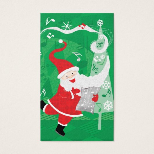 Kerstmis, zingende en dansende kerstman visitekaartjes (Voorkant)