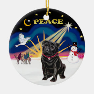 Kerstmis Zonsopgang - Zwarte Pug Keramisch Ornament