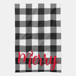 Kerstmis Zwart en Wit Buffalo Plaid Theedoek