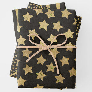 Kerstmis Zwart & Goud 3 Inpakpapier Vel
