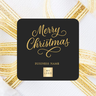 Kerstmis zwart goud bedrijf logo vierkante sticker