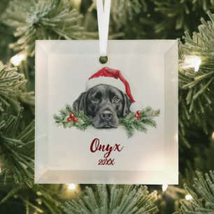 Kerstmis Zwart Labrador Glas Ornament