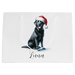 Kerstmis Zwart Labrador Hond in Santa Hat Gift Bag Groot Cadeauzakje