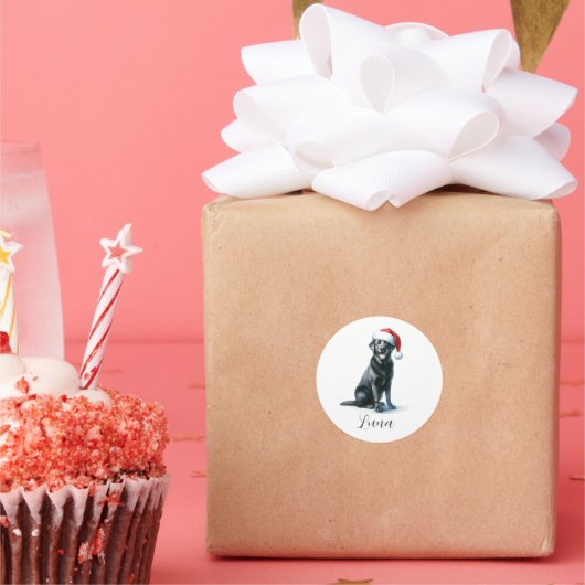 Kerstmis Zwart Labrador Hond in Santa Hat Sticker (Feest)