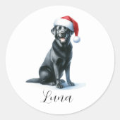Kerstmis Zwart Labrador Hond in Santa Hat Sticker (Voorkant)