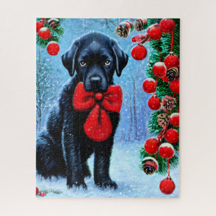 Kerstmis zwarte hond puzzel legpuzzel