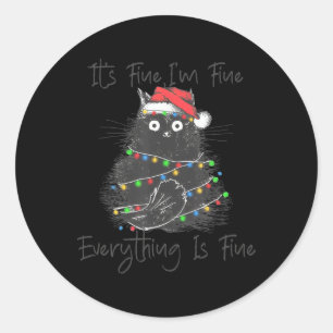 Kerstmis zwarte kat Het is prima Ik ben prima Alle Ronde Sticker