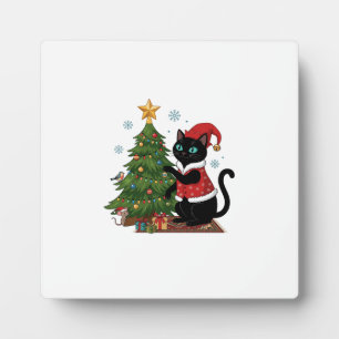 Kerstmis Zwarte Kat Kerstman Hoed Boom Muis Fotoplaat