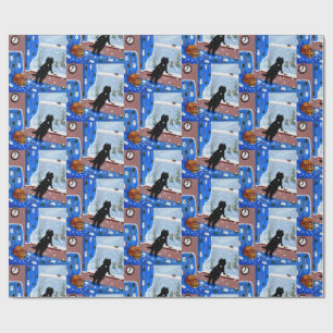 Kerstmis Zwarte Kat Kunst Schilderij Cadeaupapier