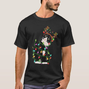 Kerstmis Zwarte Kat Reindester Antlers Catmas Vrou T-shirt