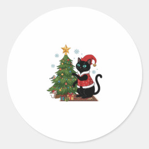 Kerstmis Zwarte Kat Sinterklaas Hoed Boom Muis Ronde Sticker