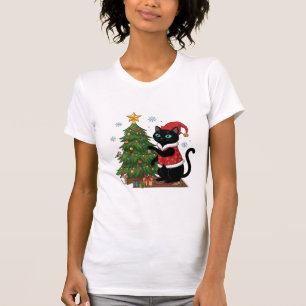 Kerstmis Zwarte Kat Sinterklaas Hoed Boom Muis T-shirt
