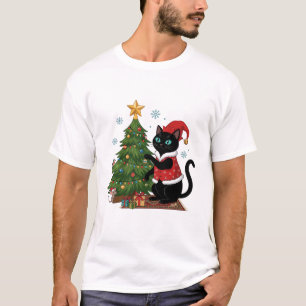 Kerstmis Zwarte Kat Sinterklaas Hoed Boom Muis T-shirt