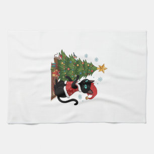 Kerstmis Zwarte Kat Sinterklaas Hoed Boom Muis Theedoek