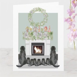 Kerstmis Zwarte Labrador Familie Haard Scene Kaart
