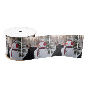 Kerstmis Zwarte Labrador Retriever met Sneeuwman Lint