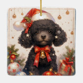 Kerstmis zwarte poedel hond keramisch ornament (Achterkant)
