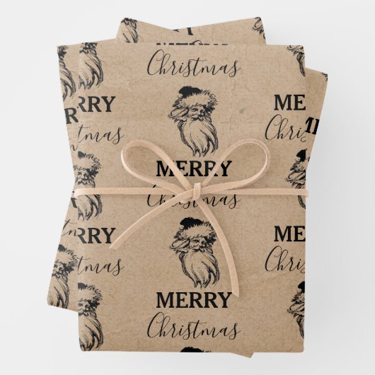 Kerstmis zwarte witte kraft kerstkerstkerstman inpakpapier vel (In situ)