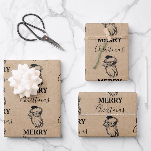 Kerstmis zwarte witte kraft kerstkerstkerstman inpakpapier vel (Voorkant)