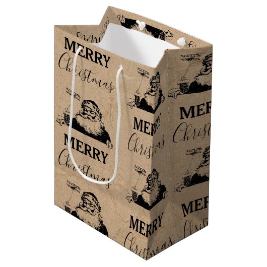 Kerstmis  zwarte witte kraft kerstkerstkerstman medium cadeauzakje (Voorkant Gekanteld)